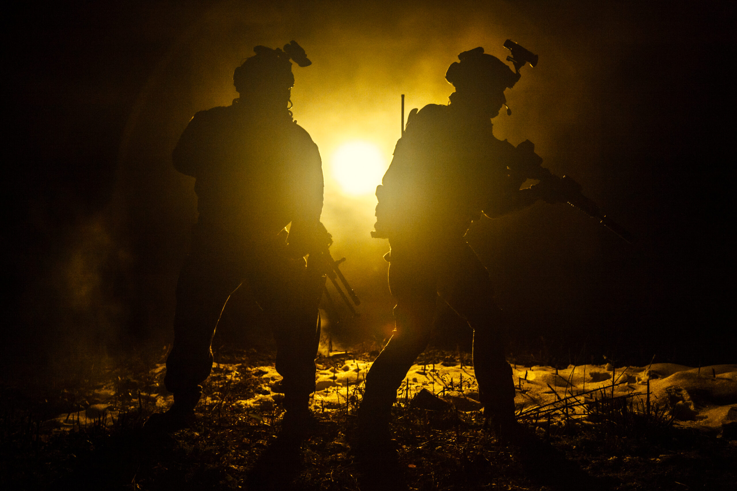 black silhouettes of soldiers